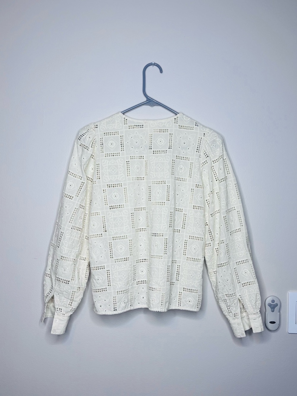 Sezane Amerie Shirt Ecru Eyelet Button-Front Blouse - Picture 4 of 5